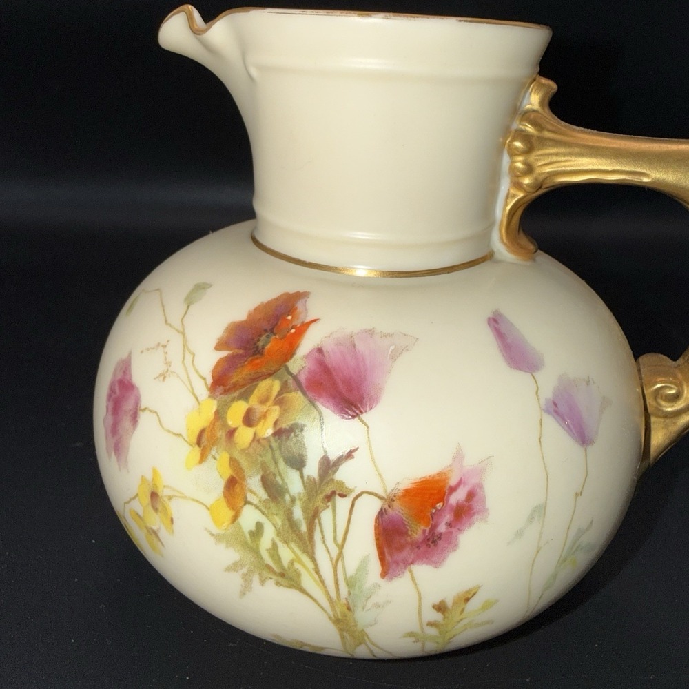 Antique Royal Worcester Porcelain Pitcher Hand Painted Floral #1376 England 4.5" - Picture 2 of 10